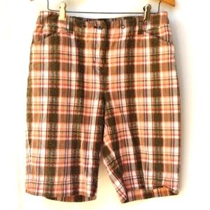 Jones New York Sport Orange and Green Plaid Seersucker Shorts Women's 6 Petite